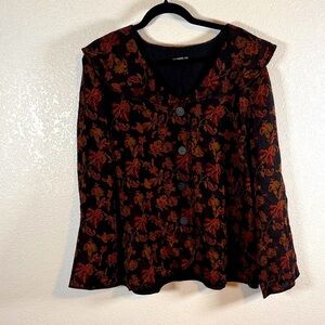 J. Jill Vintage Dark Floral Tapestry Wool Jacket Flutter Collar Size XL
